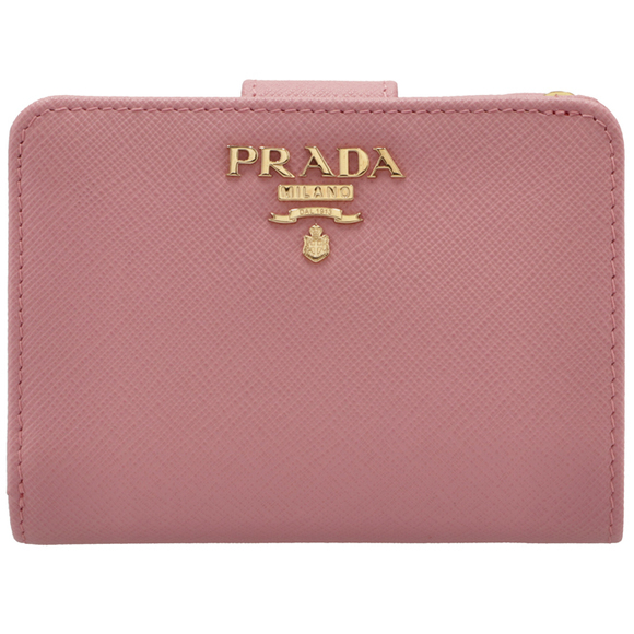 Prada Mini Saffiano Bifold Bicolor Wallet Pink - Picture 1 of 7